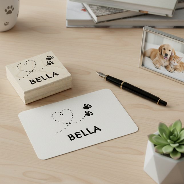 Carimbo De Borracha Custom Whimsical Paw Print Name Stamp (🐾 Personalized paw print name stamp – cute, custom, and heartfelt ❤️)