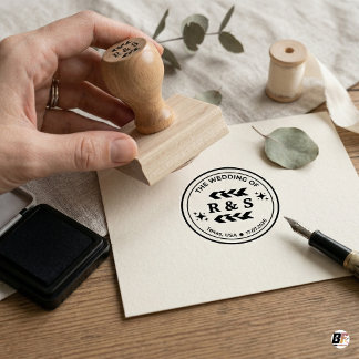Carimbo De Borracha Customised Minimalist Boho Initials & Date Wedding