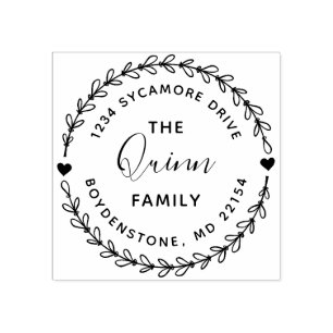 Carimbo De Borracha Cut Rustic Wreath Family Name Return Address