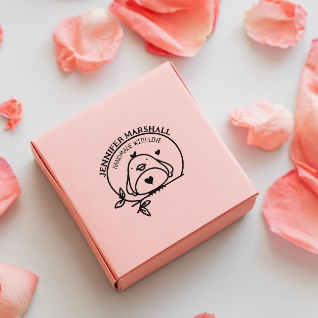 Carimbo De Borracha Cute Bird Handmade with Love by (nome personalizad (Criador carregado)