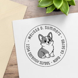 Carimbo De Borracha Cute Corgi Dog Round Address
