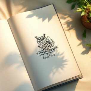 Carimbo De Borracha Cute Ex Libris Owl Bookplate