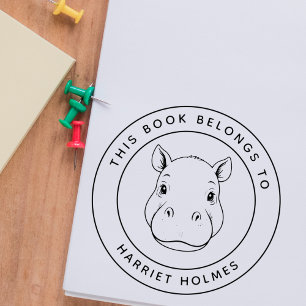 Carimbo De Borracha Cute Hippo Baby Este Livro Pertence Ao Nome Da Cri