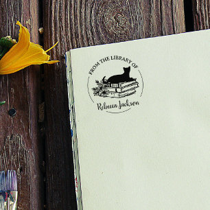 Carimbo De Borracha Cute Script Da Biblioteca De, Livro de Gato 