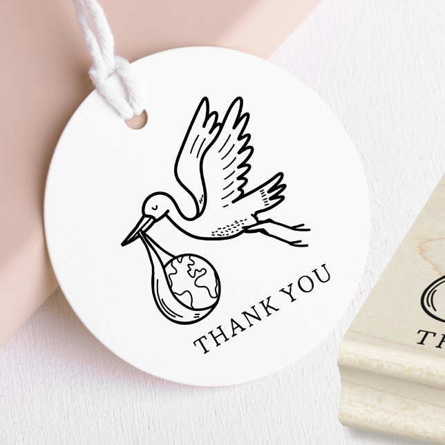 Carimbo De Borracha Cute Stork Baby Shower Thank You (small baby shower stamp for favor tags)