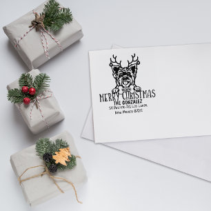 Carimbo De Borracha Cute Yorkshire Dog Christmas Return Address