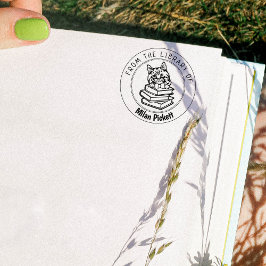 Carimbo De Borracha Cymric Cat, Livro Da Biblioteca De