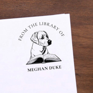 Carimbo De Borracha Da Biblioteca de   Cachorro com Livro Elegante