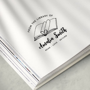 Carimbo De Borracha Da Biblioteca De Livro do Coração Simples