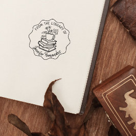 Carimbo De Borracha Da Biblioteca de, Livros e Chá