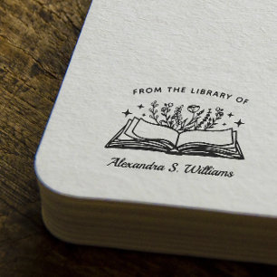 Carimbo De Borracha Da biblioteca de Seu Nome Livro Aberto Flor