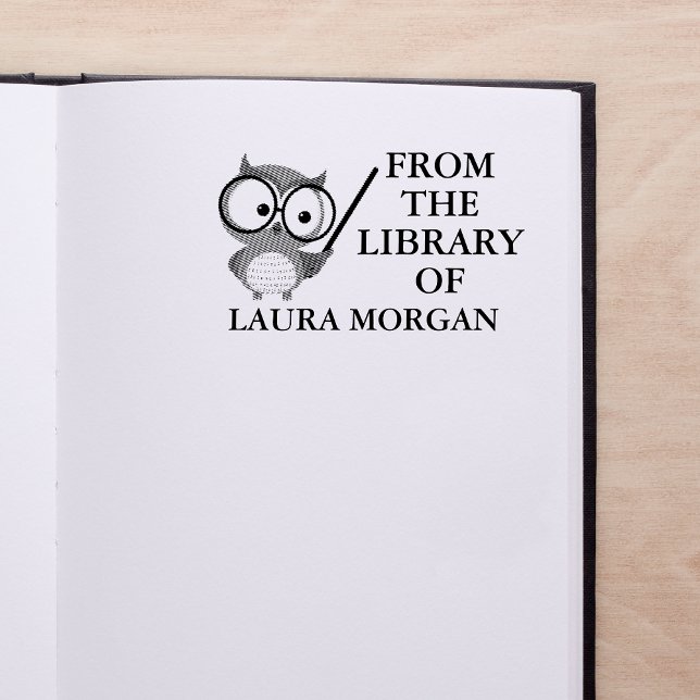 Carimbo De Borracha Da Biblioteca Do Nome Personalizado Cupão Coruja (From The Library Of Cute Owl Stamp)