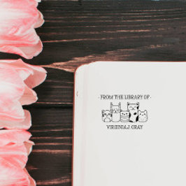 CARIMBO DE BORRACHA DA BIBLIOTECA DO SEU NOME DESENHO GATOS FOFOS