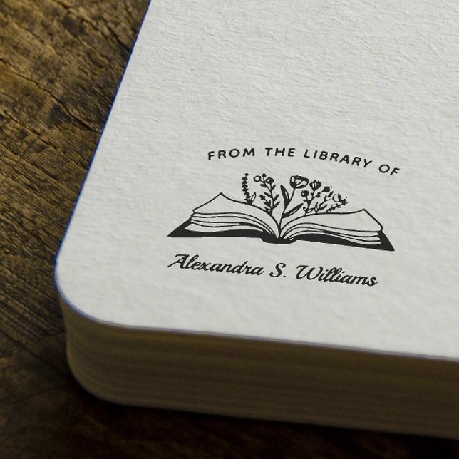Carimbo De Borracha Da biblioteca do Seu Nome Livro Aberto Flor (Criador carregado)