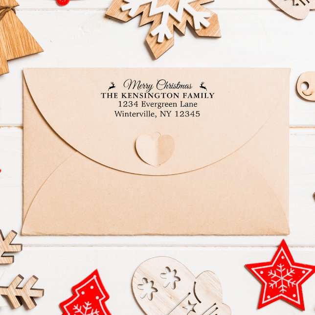 Carimbo de Borracha da Família Natal Personalizada (Personalized Christmas Family Address Rubber Stamp)