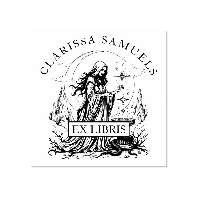 Carimbo De Borracha Dark Fantasy Sorceress Ex Libris Library Book (Impressão)