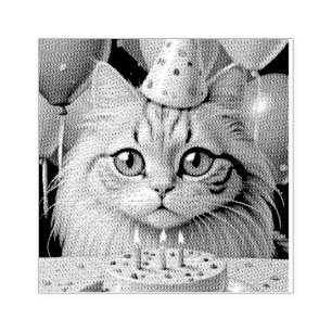 CARIMBO DE BORRACHA DE GATO DE ANIVERSÁRIO