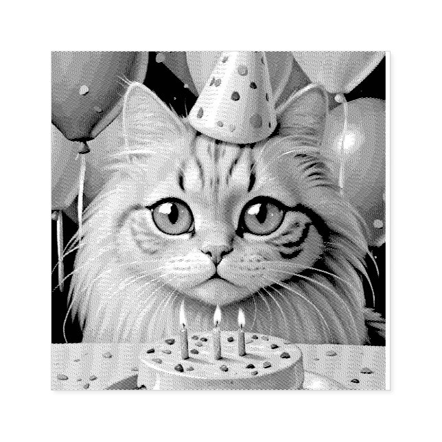 CARIMBO DE BORRACHA DE GATO DE ANIVERSÁRIO (Impressão)