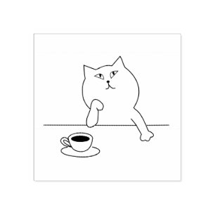 CARIMBO DE BORRACHA DE GATO DE CAFÉ