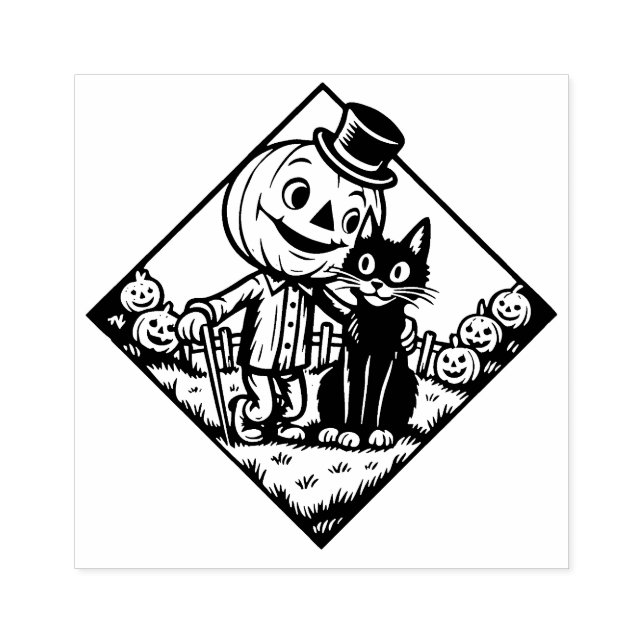 Carimbo de Borracha de Gato e Espantalho de Hallow (Impressão)