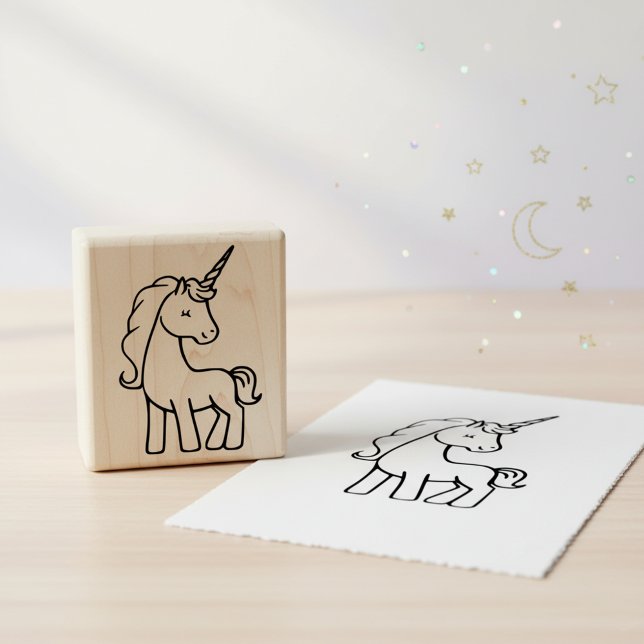 Carimbo de Borracha de Unicórnio Para Crianças (Cute unicorn wooden art stamp.🦄)