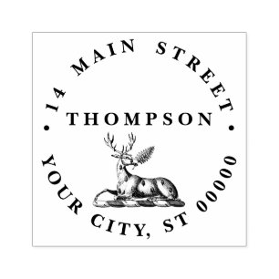 Carimbo De Borracha Deer Stag com Fern Heraldic Crest Emblem