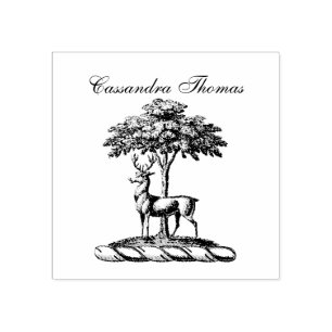 Carimbo De Borracha Deer Stag por Tree Heraldic Crest Emblem