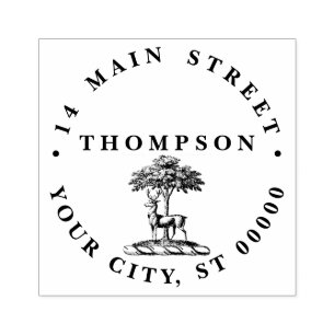 Carimbo De Borracha Deer Stag por Tree Heraldic Crest Emblem