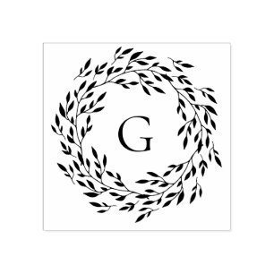 Carimbo De Borracha Delicar Leafy Wreath Monograma