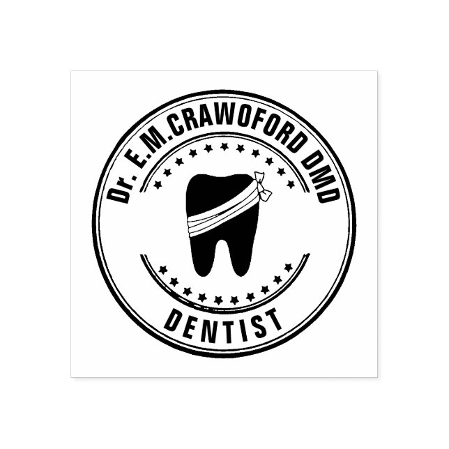 Carimbo De Borracha Dentista Com Dente E Seu Nome (Impressão)