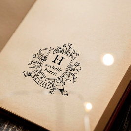 Carimbo De Borracha Desenho Antigo Monograma Ex Libris Nome Livro