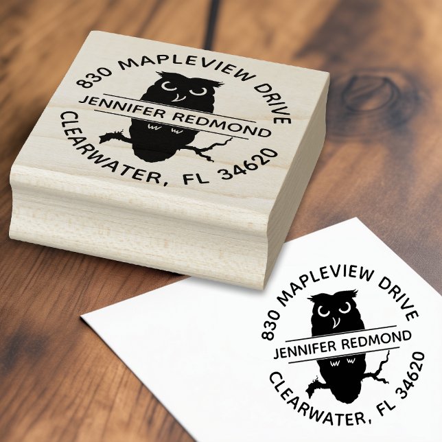 Carimbo de Borracha do Endereço de Devolução da Ro (Wise Owl Returns: Round Owl Lover's Address Stamp 🦉)