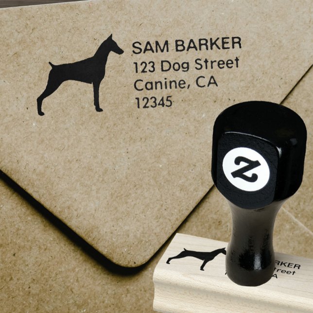 Carimbo De Borracha Doberman Pinscher Silhouette Return Endereço (Criador carregado)