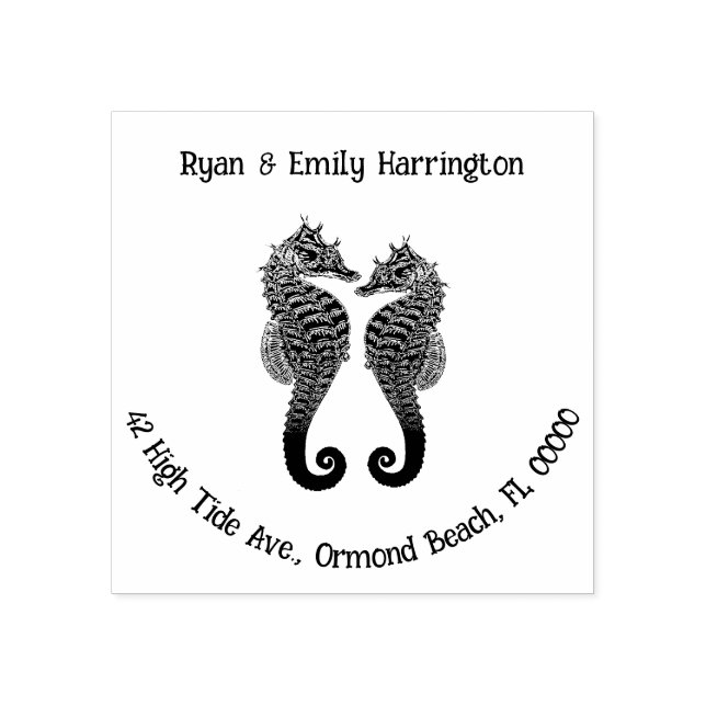 Carimbo De Borracha Dois Casais de Cavalos do Mar Endereço (Impressão)