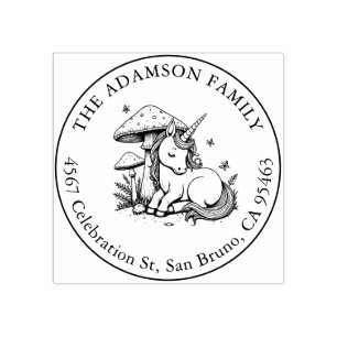 Carimbo De Borracha Dormir Baby Unicorn Sob Toadstool Name Address