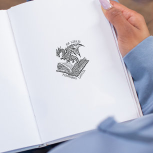 Carimbo De Borracha Dragão de Fantasia Vintage Ex Libris 