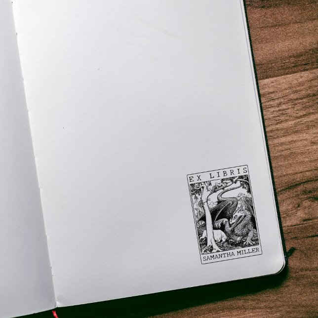 Carimbo De Borracha Dragão Vintage Ex Libris Personalizado Livro Bibli (Criador carregado)
