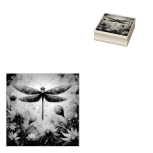 Carimbo De Borracha Dragonfly Floral Abstrato-Art Teal Rosa