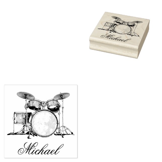 Carimbo De Borracha Drummer do Conjunto de Tambores Personalizado (Carimbado)