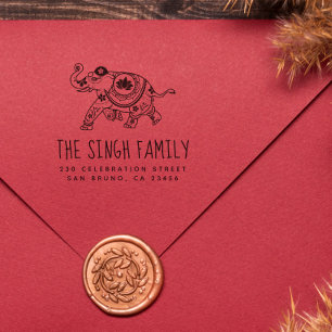 Carimbo De Borracha Elefante indiano   Nome personalizado e endereço d