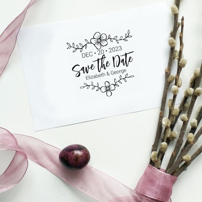 Carimbo De Borracha Elegant Flower Save the Date Wedding  (Criador carregado)