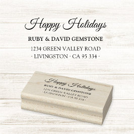 Carimbo De Borracha Elegant Script Happy Holidays Return Address