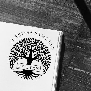Carimbo De Borracha Elegante Árvore Redonda com Nome Personalizado Ex