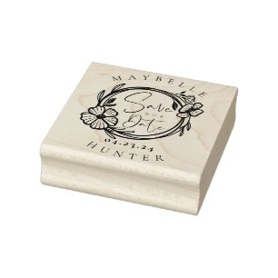 Carimbo De Borracha Elegante Boho Floral Wreath Salva A Data