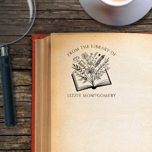 Carimbo De Borracha Elegante Botânico Da Biblioteca Do Personalizado