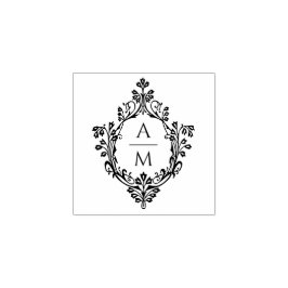 Carimbo De Borracha Elegante Crista de Casamento Monograma Vintage 2 I