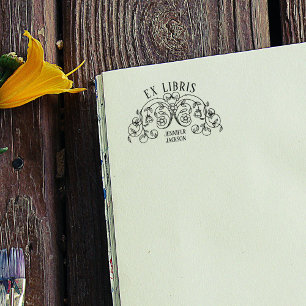 Carimbo De Borracha Elegante Ex Libris Bookplate Vintage Flower Book
