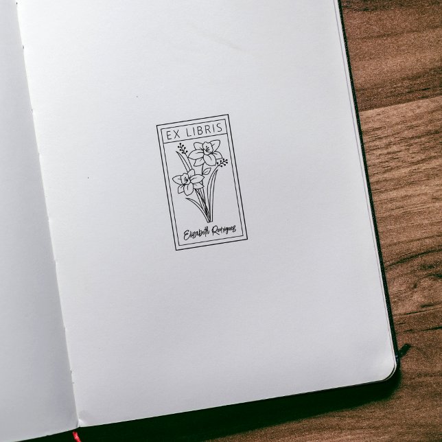 Carimbo De Borracha Elegante Ex Libris de Flor Personalizado (Criador carregado)