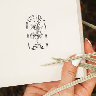 Carimbo De Borracha Elegante Ex Libris de Flor Personalizado