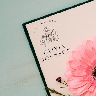 Carimbo De Borracha Elegante Ex Libris Floral Desenhado à Mão Moderno 